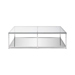 Designer Lucas Rectangular Glass, Mirror and Chrome Table