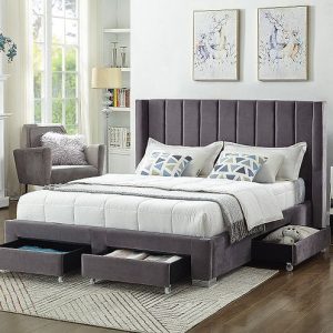 Ruby Grey Deep Tufted Upholstered Platform Bed with Storage In Queen