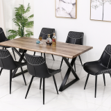 Beck and Collin 5 Piece Live Edge Wood Table Dark Brown Leather MCM Chairs