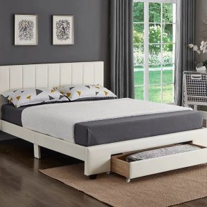 Latitude White Queen Platform Bed Tufted with Storage Drawers.
