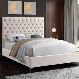Jocelynn Tufted Upholstered Low Profile Platform Bed Double Cream/Ivory
