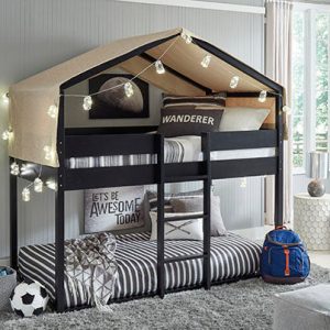 Flannibrook Twin over Twin House Loft Bed in Black by Ashley Signature