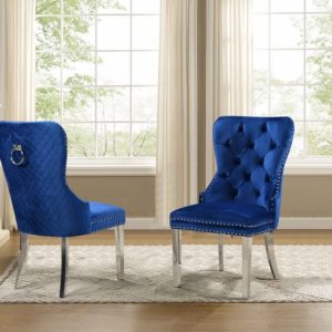 Seana Blue Velvet Silver Metal Chair Set of 2 $219.99 EACH