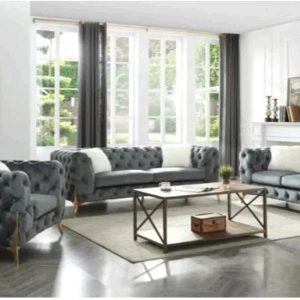 Retro Deep Tufted 3 Piece Living Room Set In Cream