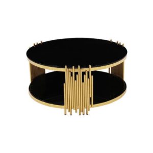 River Round Gold Black Glass Two Tier Table