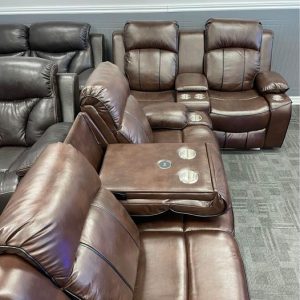 David Cognac Colour Power Recliner, LED Ambient Lighting USB Charging Ports, Li