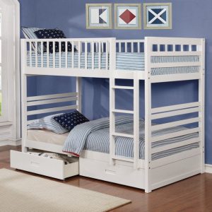 Skye Twin Over Twin White Wooden Bunk Bed with Storage
