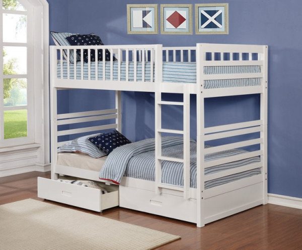 Skye Twin Over Twin White Wooden Bunk Bed with Storage