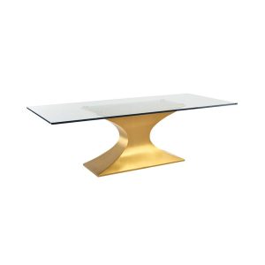 Praetorian Dining Table Gold Steel Base Tempered Glass Table