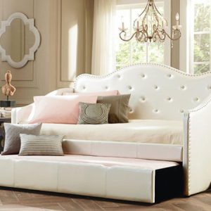 Lilian Tufted Crystal Chrome Nailhead White Daybed and Trundle