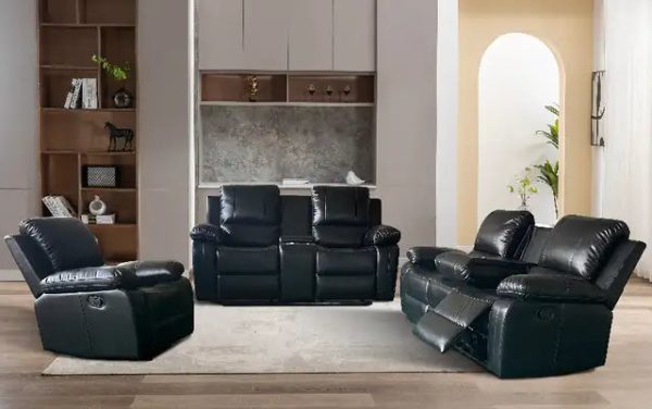 Cody Modern 3 PIECE Modern Recliner Living Room Set in Black