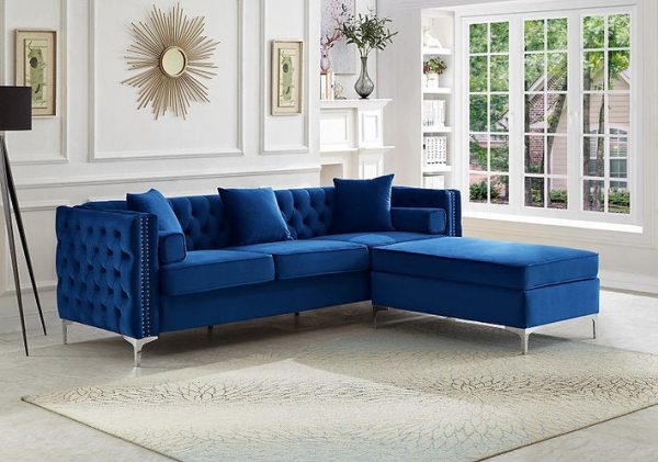 Amber Blue Reversible Sofa Sectional with Chaise