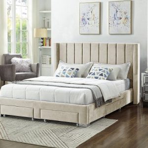 Ruby Deep Tufted Upholstered Wingback Platform Bed with Storage In King
