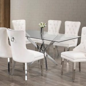 Maria Tempered Glass Rectangular Cross Over Chrome Legs Dinning Table