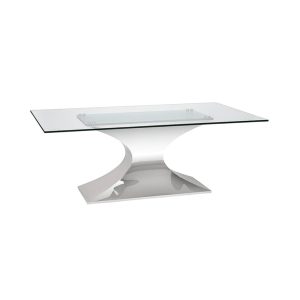 Praetorian Dining Table Silver Steel Base Tempered Glass Table