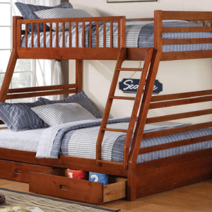 Kaiden Convertible Twin over Full Honey Wooden Bunk Bed with Storage