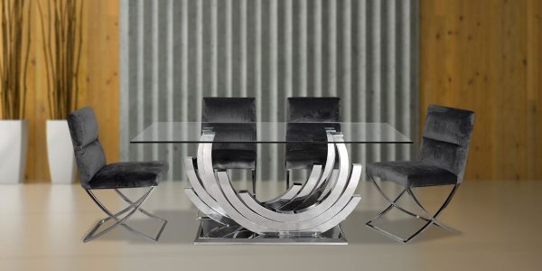 Crescent Designer Gold Base and Clear Glass Dining Table 80"