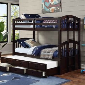 Suzie Espresso Trundle Single/Single/Single Bunk Beds with 3 Storage Drawers Whi