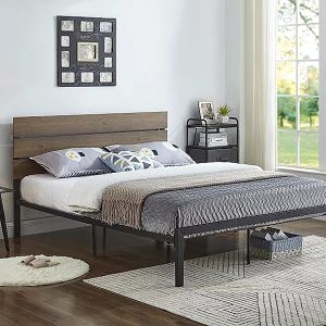 Zenus Queen Plank Wood and Metal Platform Bed