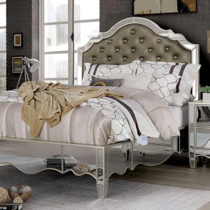 Glamorous King 8 Piece Mirrored Crystal Champagne Bedroom Set.