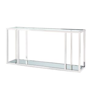 Designer Lucas Square Glass, Mirror and Chrome Sofa-Hall-Accent Table