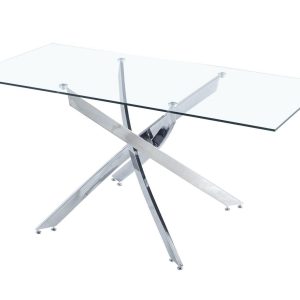 Maria Tempered Glass Rectangular Cross Over Chrome Legs Dinning Table