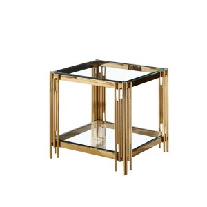 River Designer Silver and Glass End Table