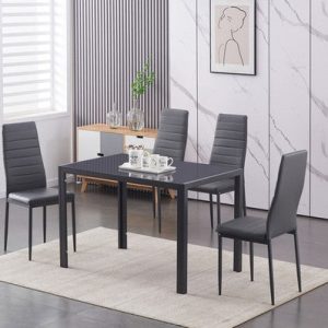 Libero 5 Piece Glass Table Top Dinette Set
