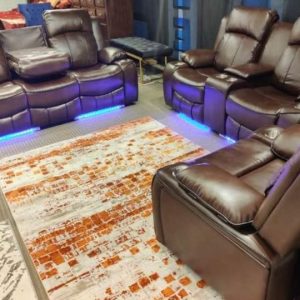 David Cognac Colour Power Recliner, LED Ambient Lighting USB Charging Ports, Li