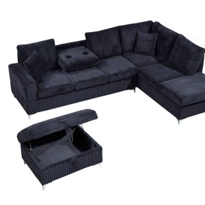 Rosie Plush Sectional Sofa with Chaise in Midnight Black