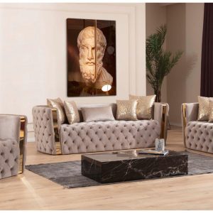 Naomi 3 Piece Living Room Set In Cream