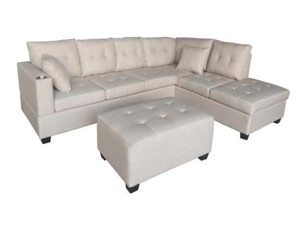 LUNA REVERSIBLE L-SHAPE SECTIONAL WITH BONUS OTTOMAN IN BEIGE