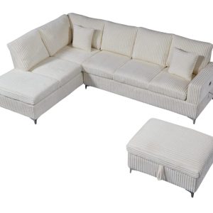 Rosie Plush Sectional Sofa with Chaise in Beige