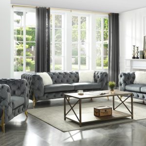 Moderno 3 Piece Living Room Set In Grey