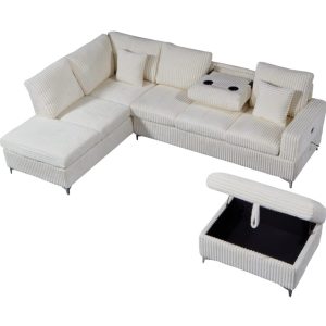 Rosie Plush Sectional Sofa with Chaise in Beige