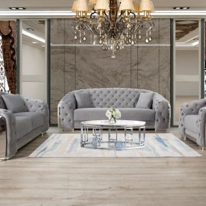 Hilton 3 Piece Living Room Set in Grey