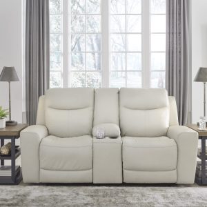 Mindanao Genuine Leather Power Reclining Loveseat in Coconut