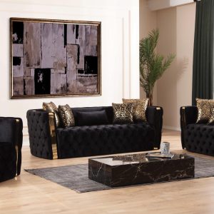 Naomi  3 Piece Living Room Set In Black